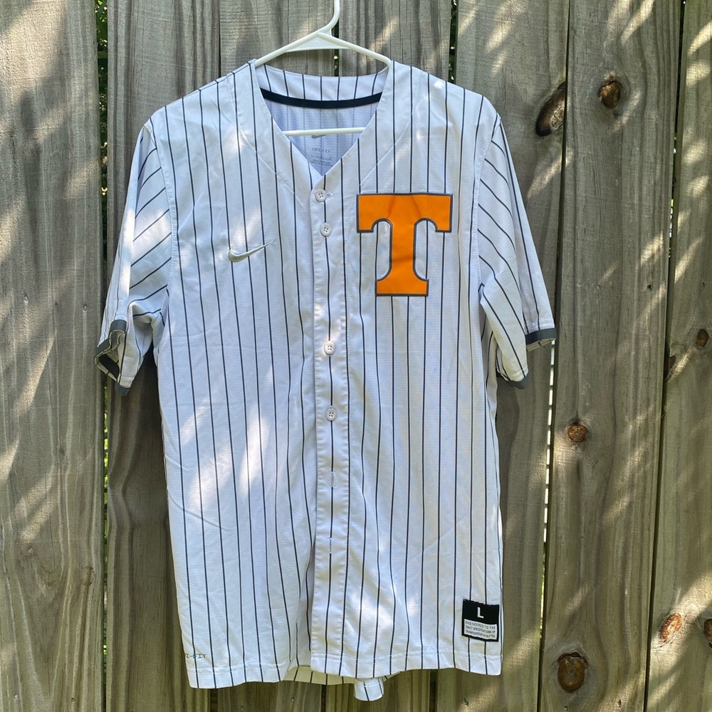 Nike White Pinstripe Baseball Jersey with Tennessee Logo